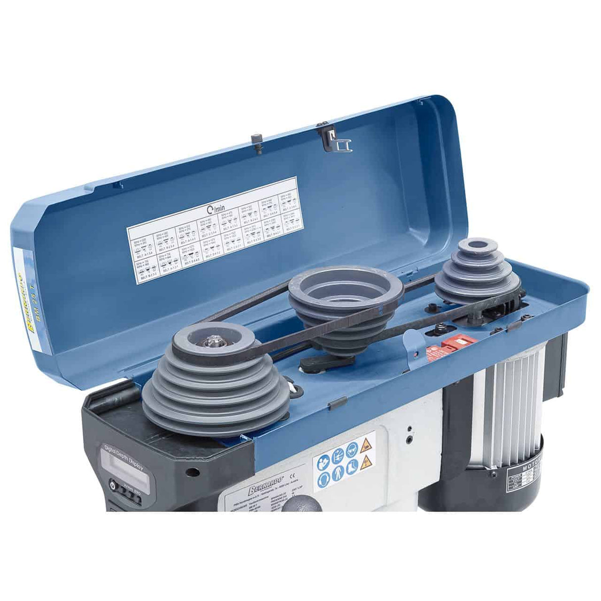 Tafelboormachine Bernardo BM 25 T / 230 V met display digitaal en LED – boren Ø 25 mm, cono MT 2, 16 snelheid 220-2.840 rpm, motor 0,75 kW 230V, gewicht 57 kg