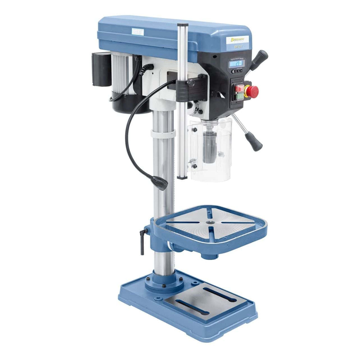 Tafelboormachine Bernardo BM 25 T / 400 V met display digitaal en LED – boren Ø 25 mm, cono MT 2, 16 snelheid 220-2.840 rpm, motor 0,75 kW 400V driefase, rotatie R/L, gewicht 57 kg