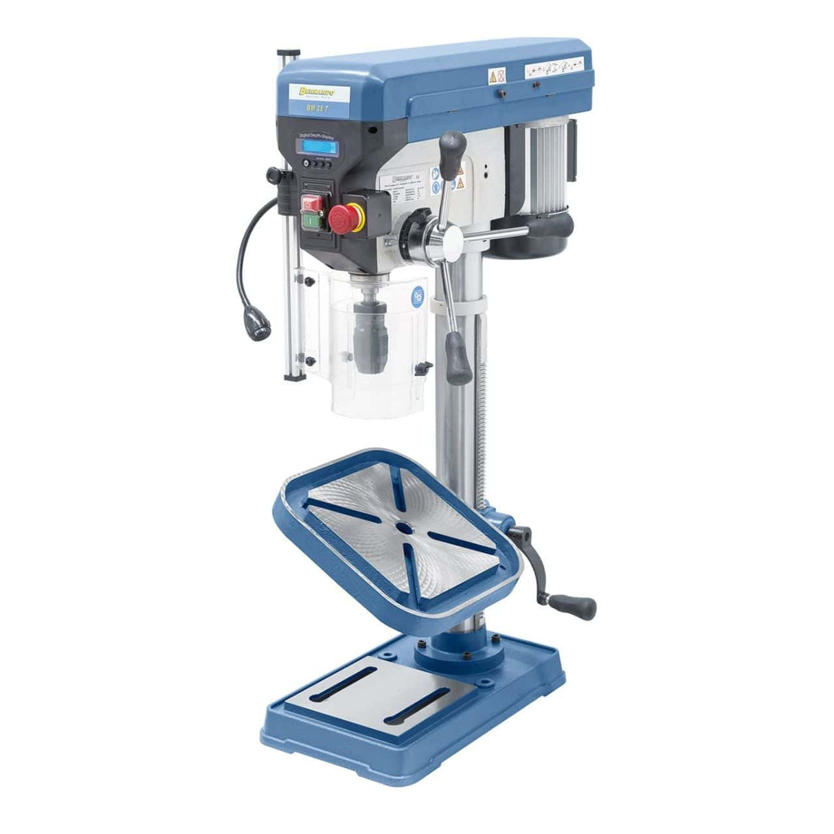 Tafelboormachine Bernardo BM 25 T / 400 V met display digitaal en LED – boren Ø 25 mm, cono MT 2, 16 snelheid 220-2.840 rpm, motor 0,75 kW 400V driefase, rotatie R/L, gewicht 57 kg