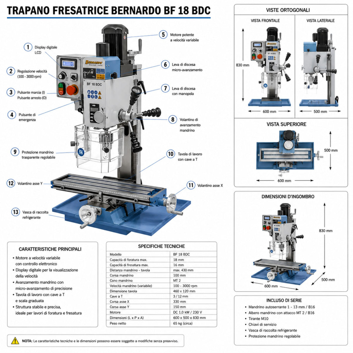 Trapano-fresatrice Bernardo BF 18 BDC