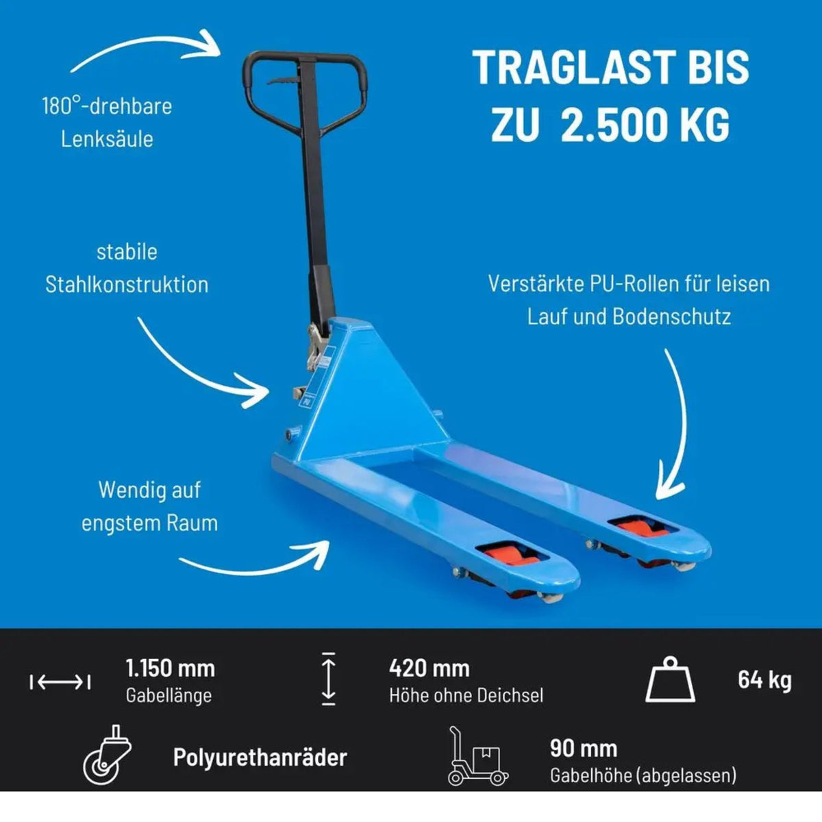 Transportwagen hef handmatig Güde 2500 kg – PU (poliuretano)