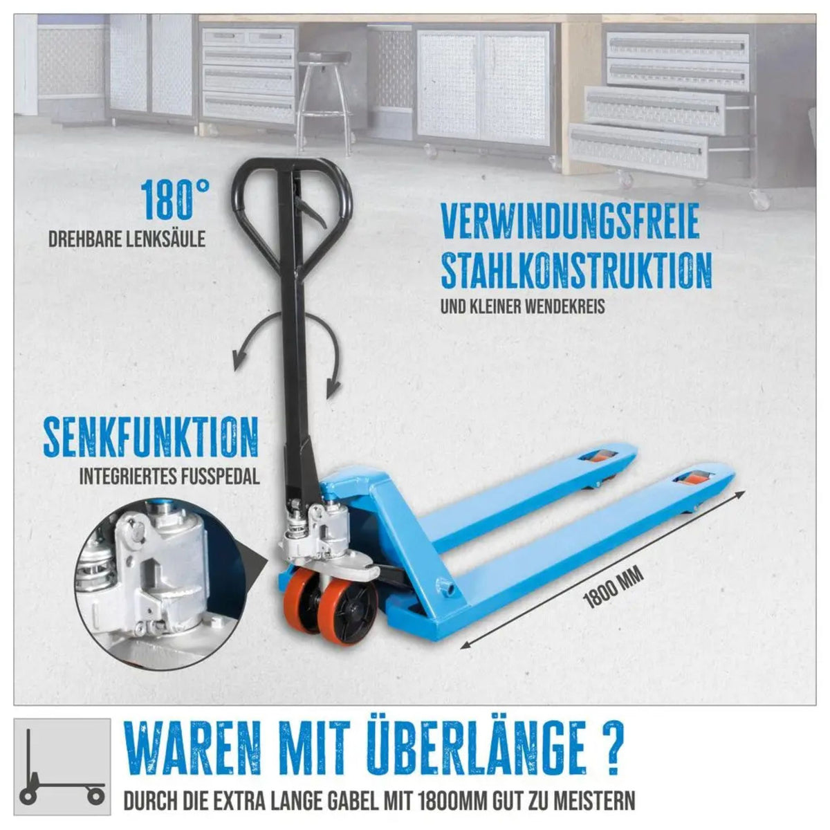 Transportwagen hef handmatig Güde 2500 kg – PU (forche 1800 mm)