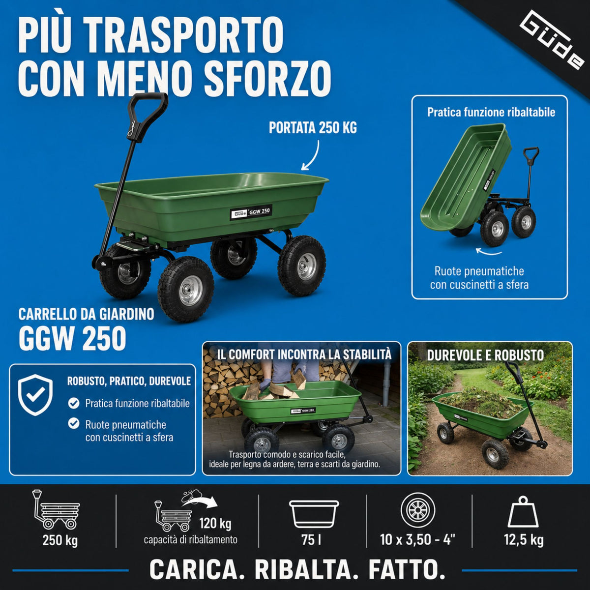 Güde GGW 250 Tuinwagen – Draagvermogen 250 kg, Bak 75 L