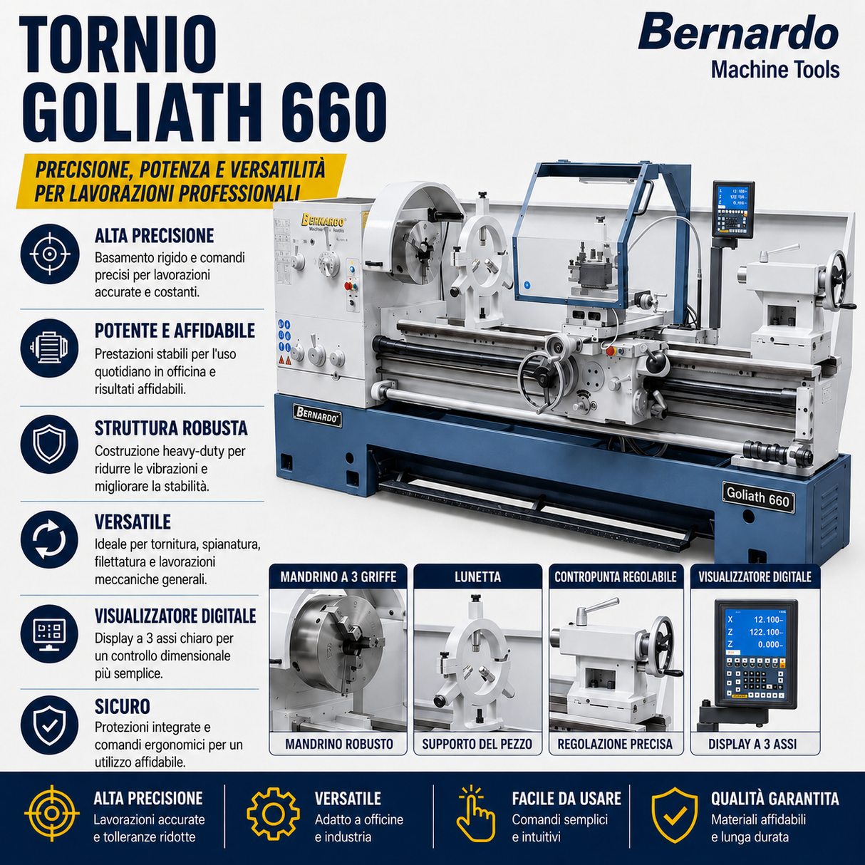 Metaaldraaibank Bernardo Goliath 660 x 2000 met DRO digitaal 3 assen