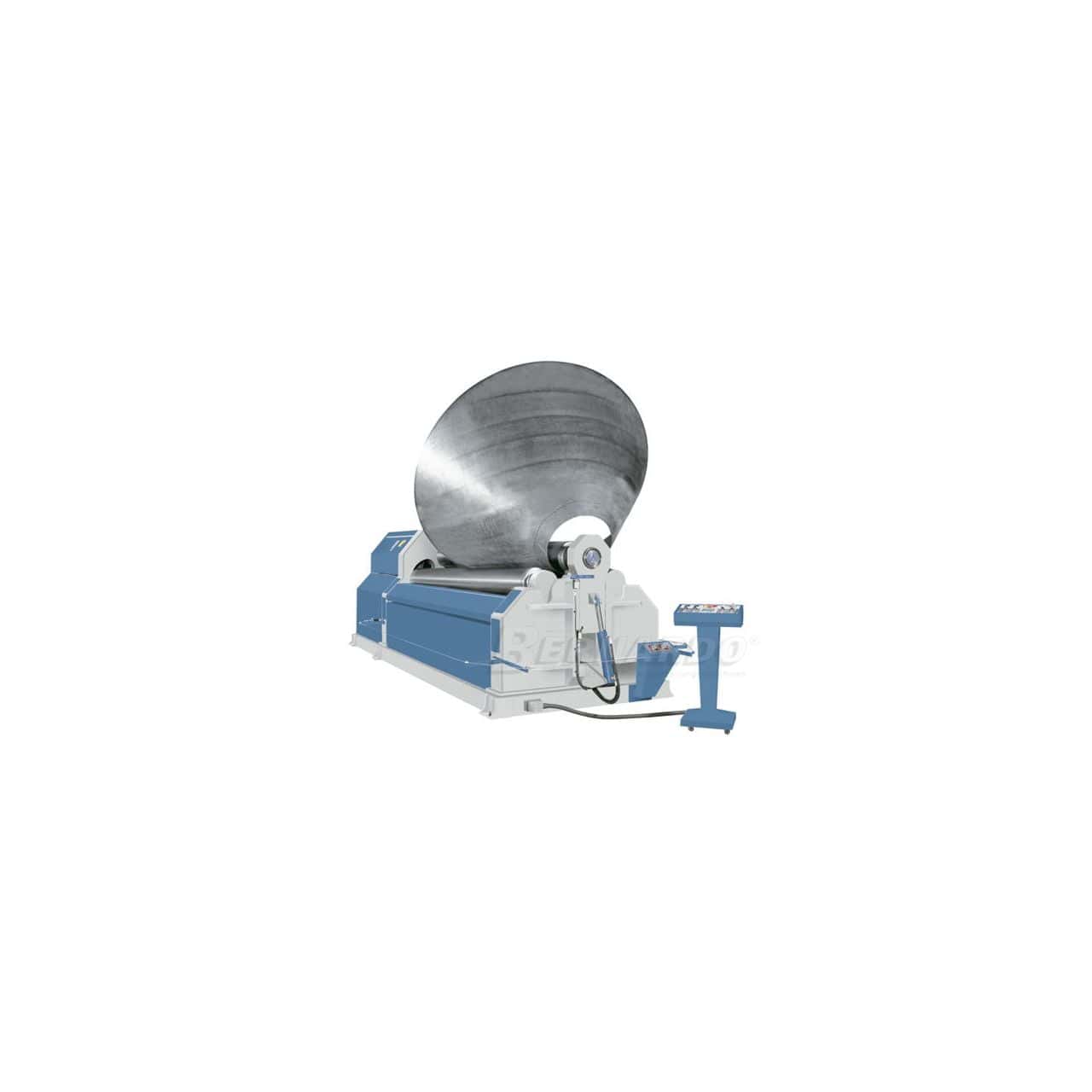 Calandra idraulica Bernardo AHS 3100 – 40,0 a 4 rulli, capacità 50 mm x 3100 mm, con motore 45 kW e peso di 52 tonnellate.
