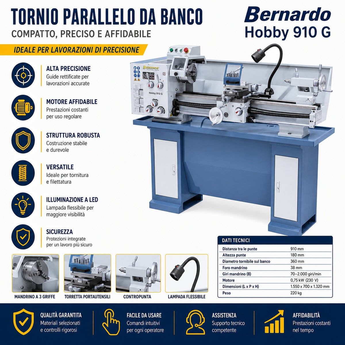 Metaaldraaibank Bernardo Hobby 910 G 230V