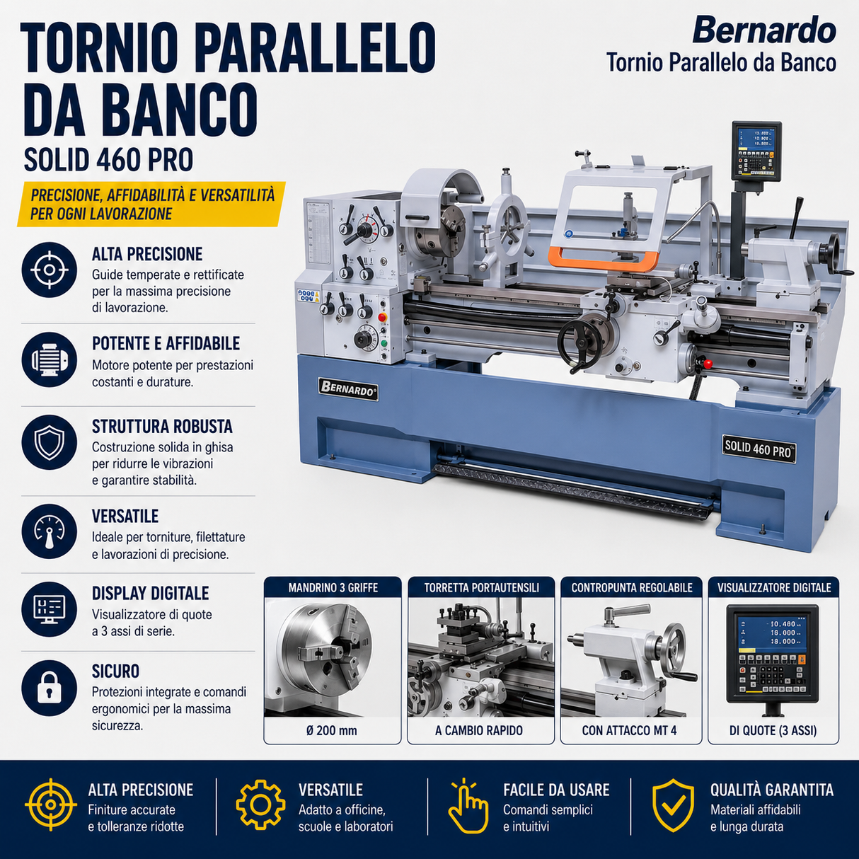Metaaldraaibank Bernardo Solid 460 x 2000 Pro met uitlezing digitaal 3 assen