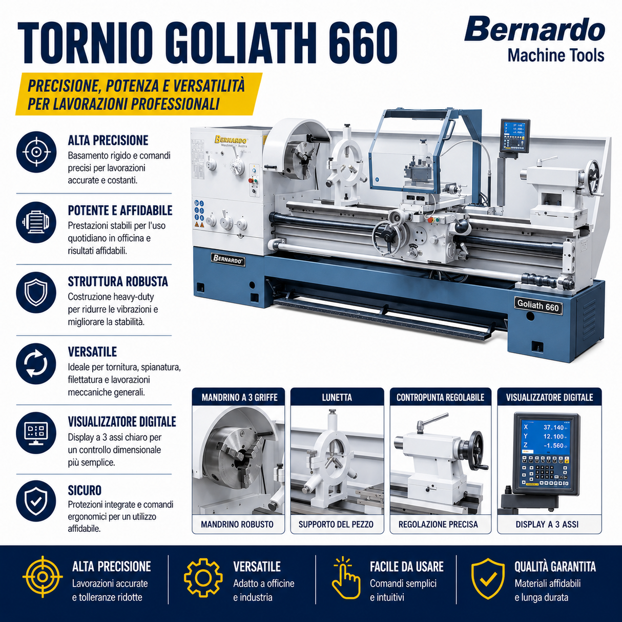 Metaaldraaibank Bernardo Goliath 660 x 1000 met DRO digitaal 3 assen