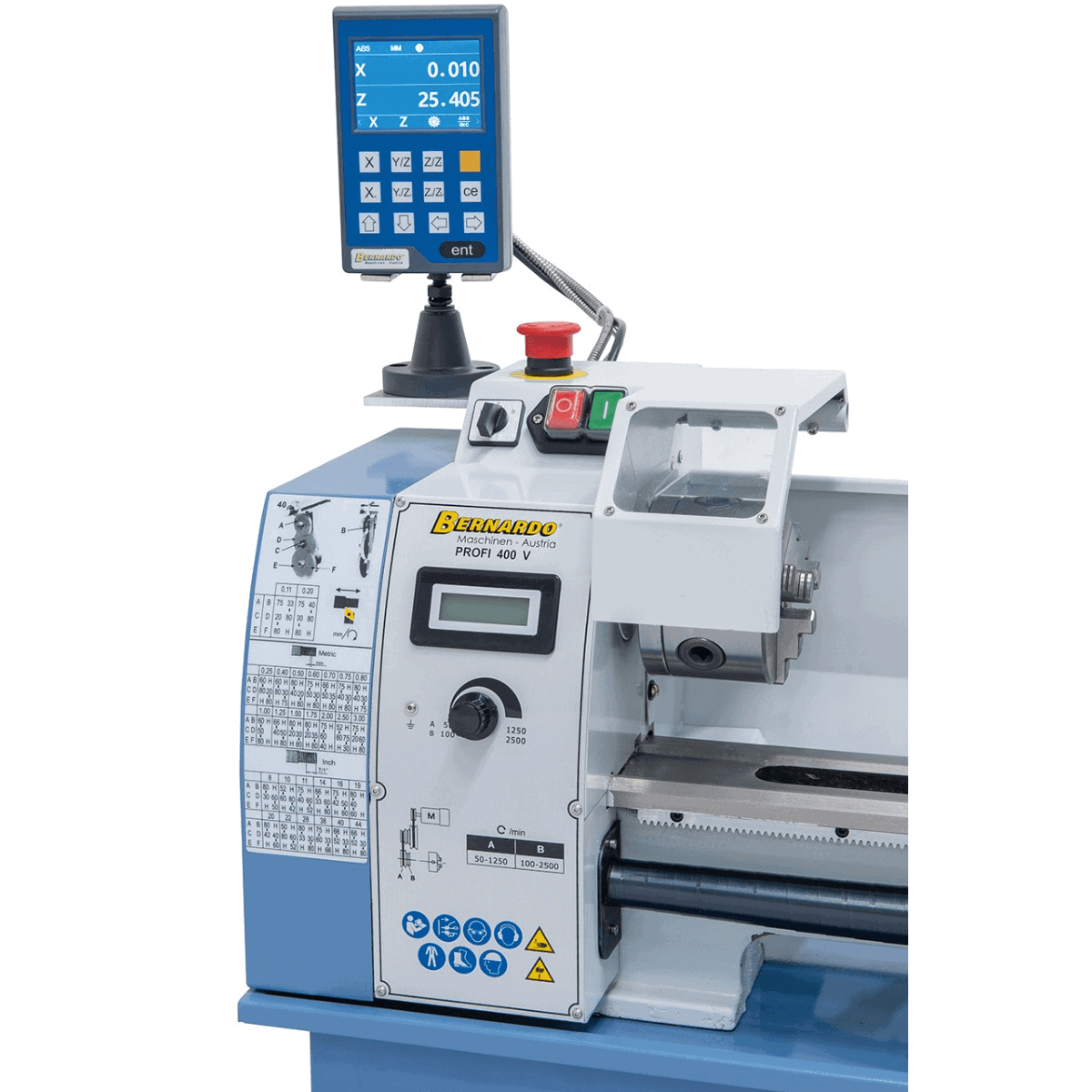 Metaaldraaibank Bernardo Profi 400 V / 230 V met DRO 2 assen DT 40