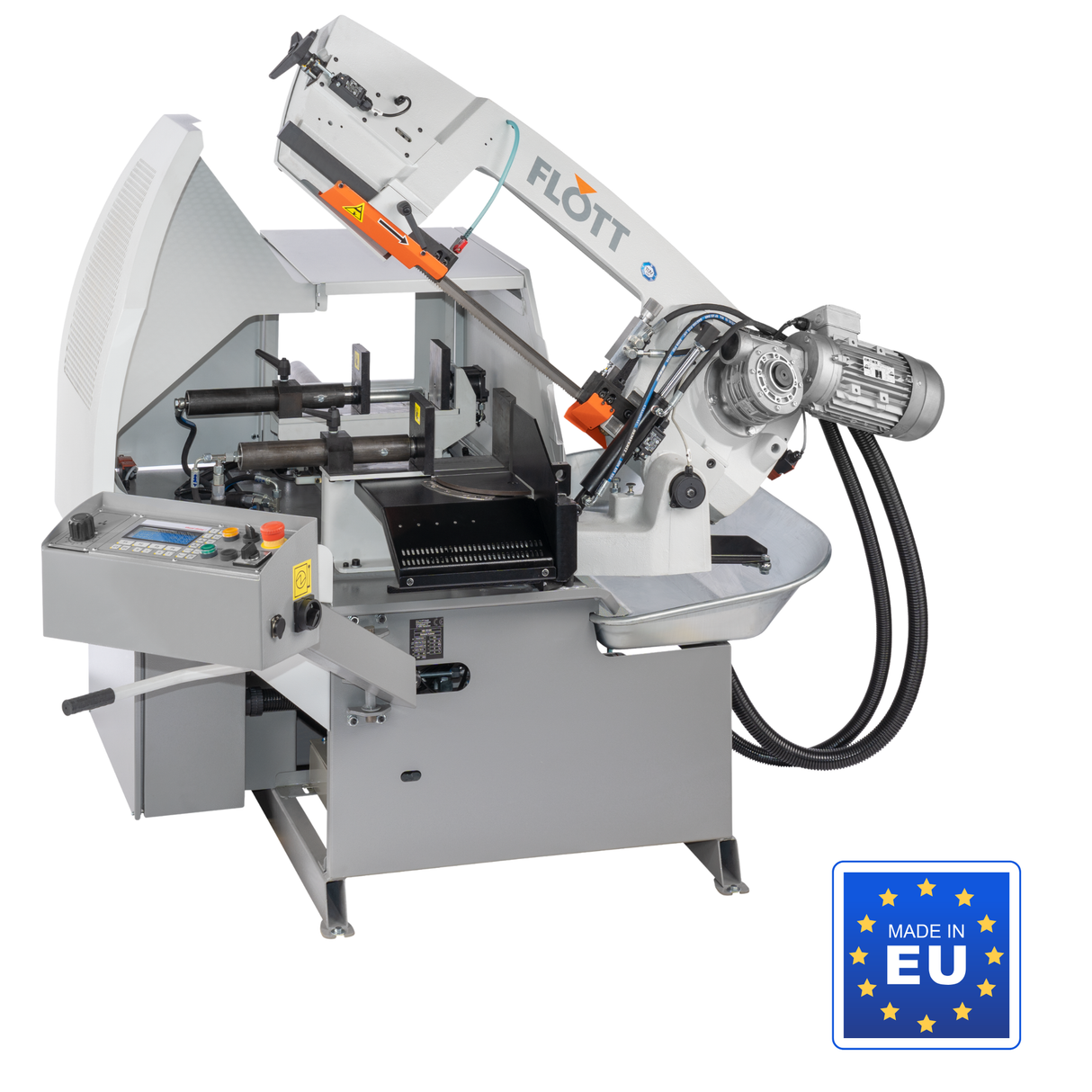 Sega a nastro per metallo Flott HBS 230 ANC con struttura in ghisa, avanzamento automatico e guidalame in metallo duro per tagli precisi.