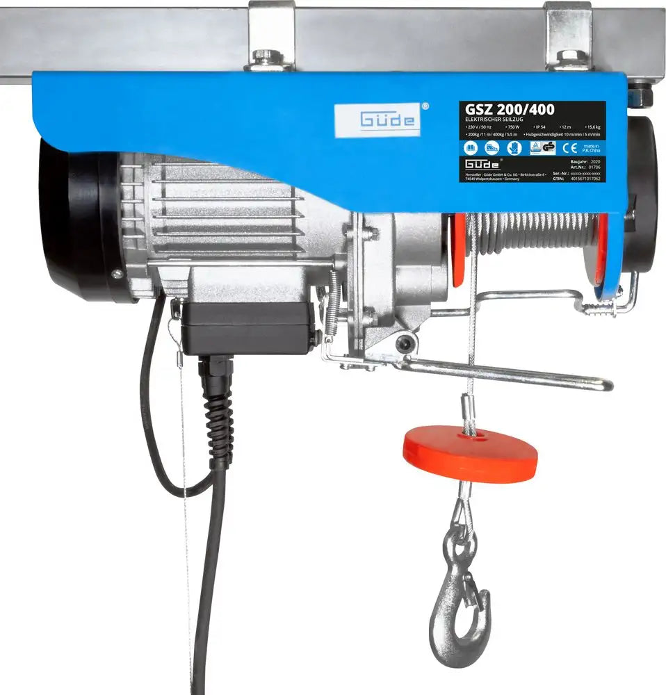 Paranco elektrisch Güde GSZ 200/400 – capaciteit 200 kg van tiro direct o 400 kg met carrucola, fune 12 m
