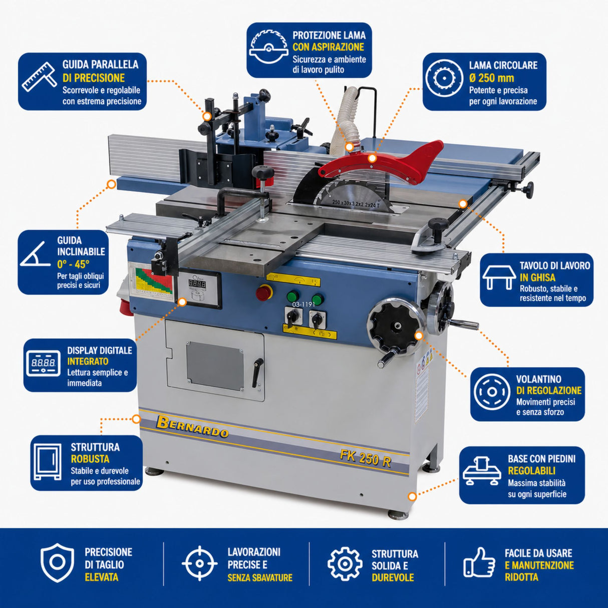 Machine gecombineerd voor hout Bernardo frees gecombineerd FK 250 R 400V