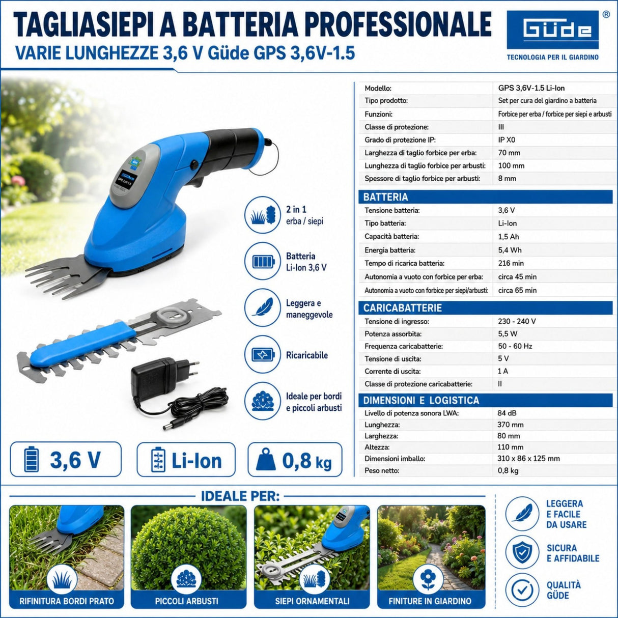 Güde Accu-tuinverzorgingsset GPS 3,6V-1.5