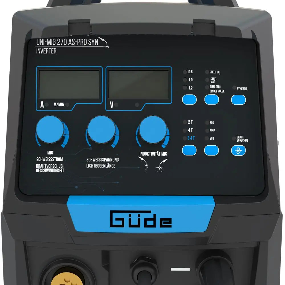 Multiproces lasapparaat Güde Uni-Mig 270 AS-Pro SYN – driefasige 400V inverter, MIG/MAG, MMA, gevulde draad en TIG