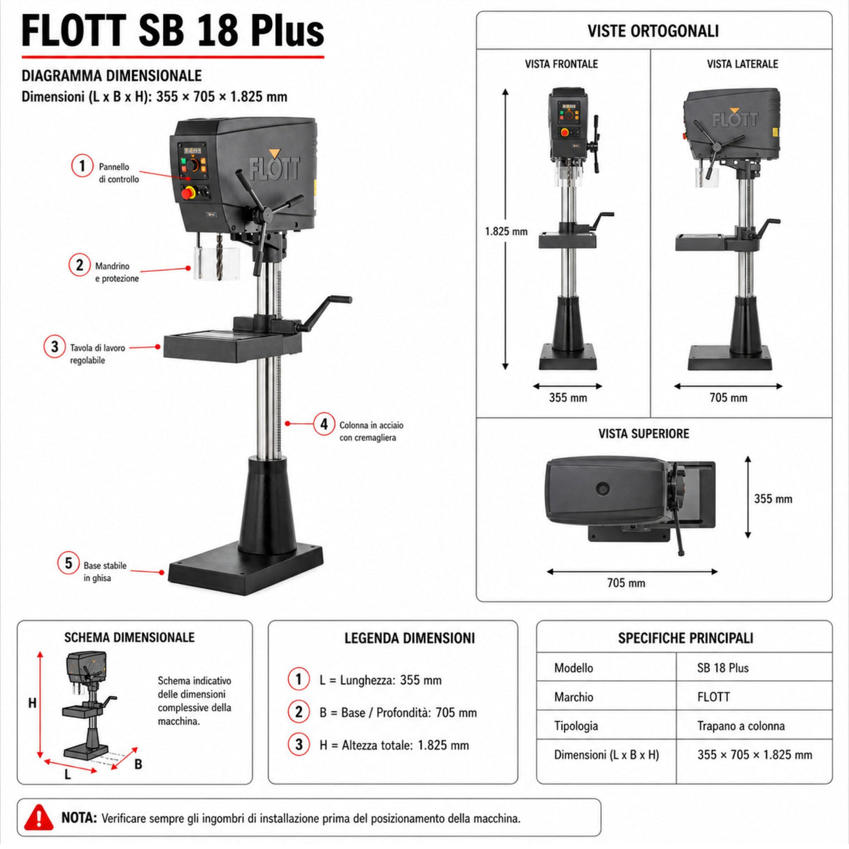 Kolomboormachine Flott SB 18 Plus Inverter 30-3000 rpm