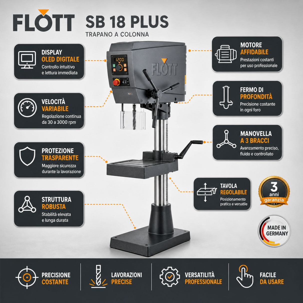 Kolomboormachine Flott SB 18 Plus Inverter 30-3000 rpm