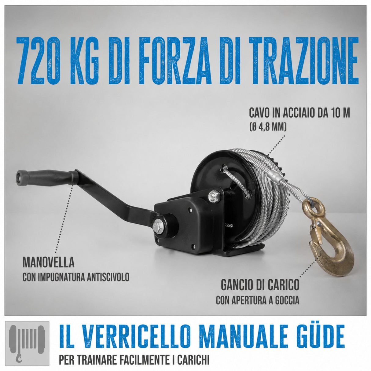 Verricello manuale Güde 720 kg e 20 m