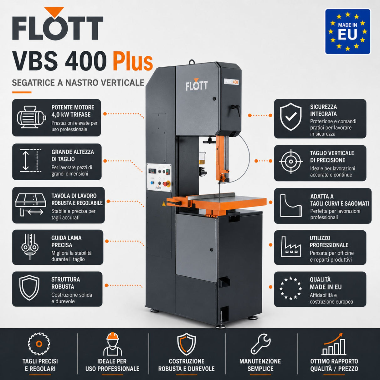 Sega a nastro per metallo Flott trice a nastro verticale VBS 400 Plus