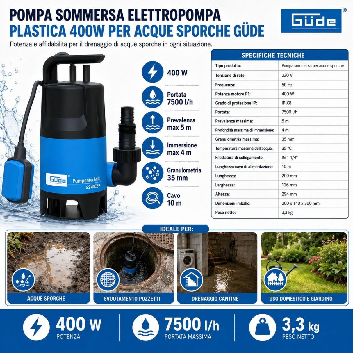 Güde Dompelpomp voor vuil water GS 4002 P