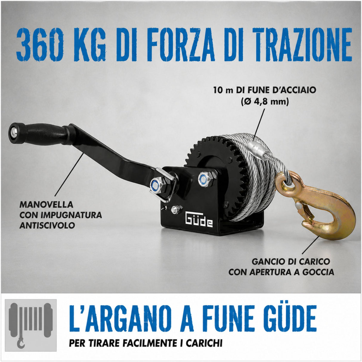 Verricello manuale Güde 360 kg e 10 m