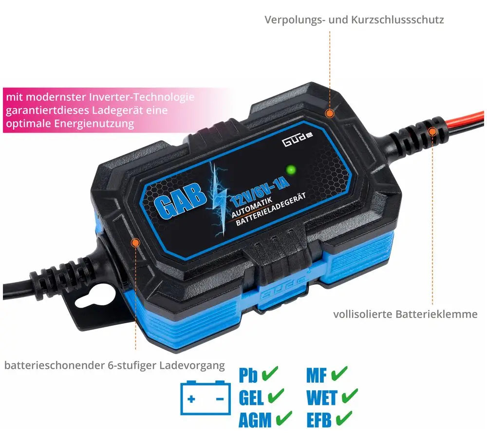 Acculader automatisch Güde GAB 12V/6V-1A