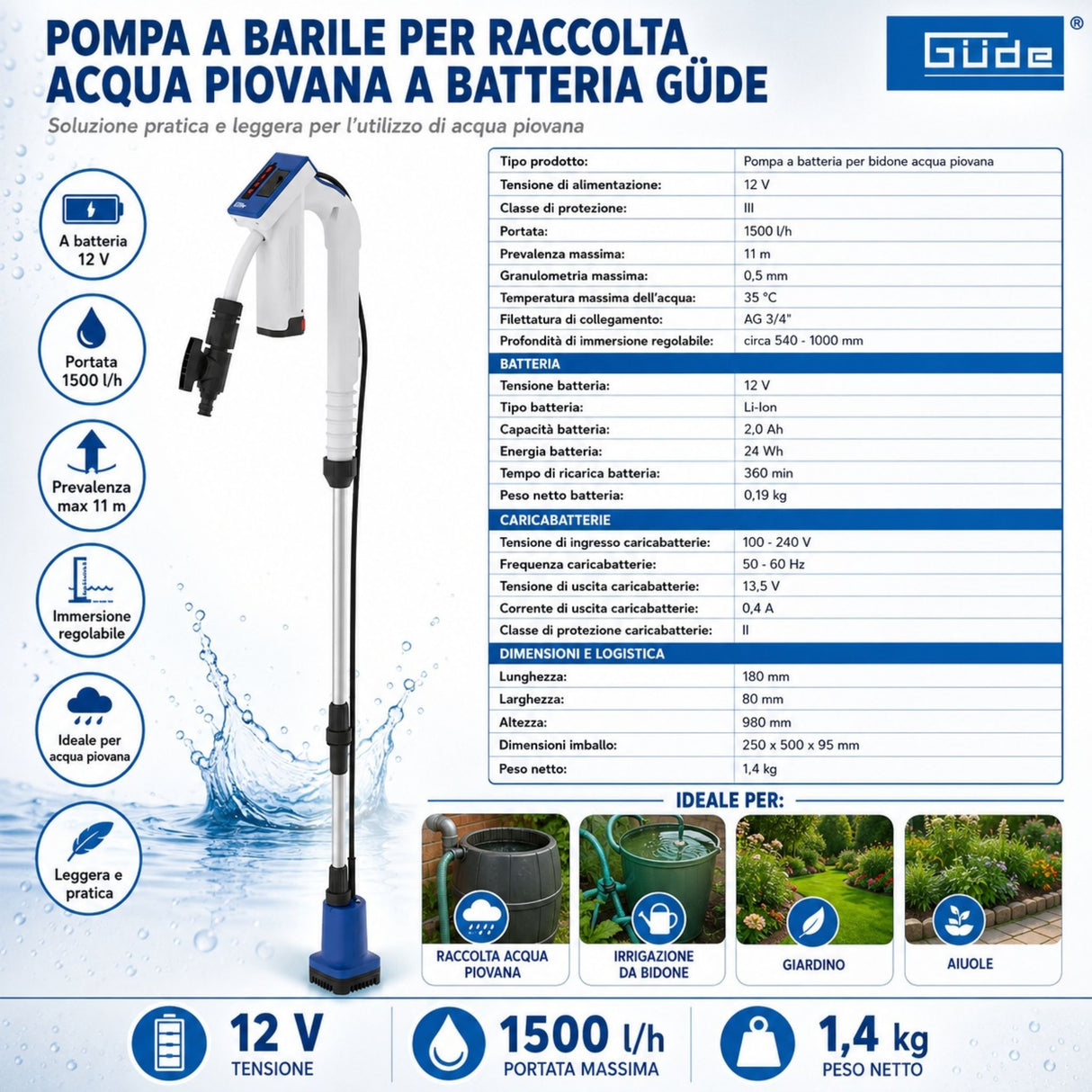 Pompa voor cisterna d'acqua piovana accu Güde RFP 12-201-04