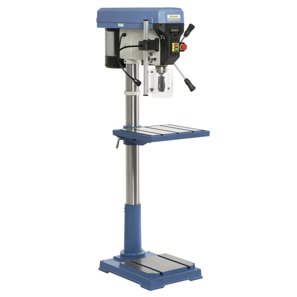 Trapano a colonna Bernardo BM 32 SB con mandrino MK4, laser cross-line, LED e tavola inclinabile a 360° per forature precise.