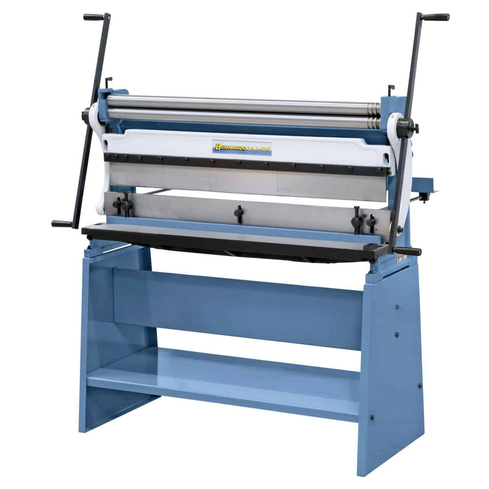 Macchina Bernardo 3 in 1 - 1016 mm per taglio, piegatura e calandratura di lamiere fino a 1 mm, ideale per officine e carpenterie.