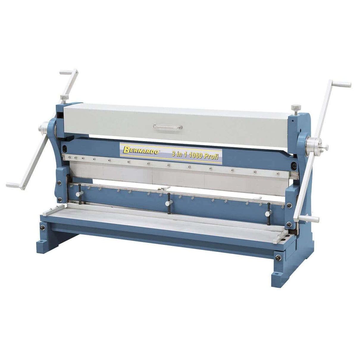 Macchina Bernardo 1060 Profi 3 in 1 per taglio, piegatura e calandratura con segmenti intercambiabili e barra di taglio rettificata.
