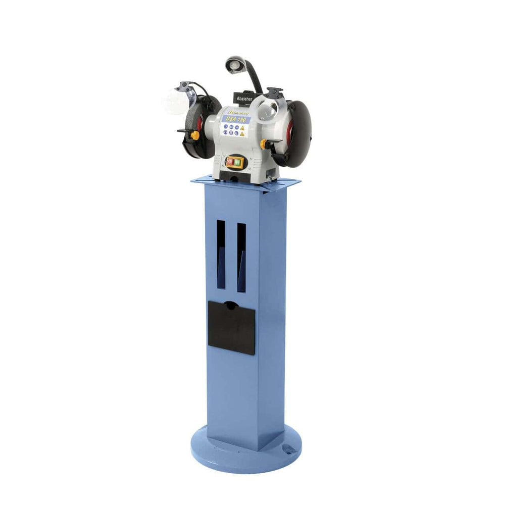 Smerigliatrice doppia Bernardo DSA 150 con due mole Ø150 mm, serbatoio di raffreddamento, luce LED e protezione scintille.