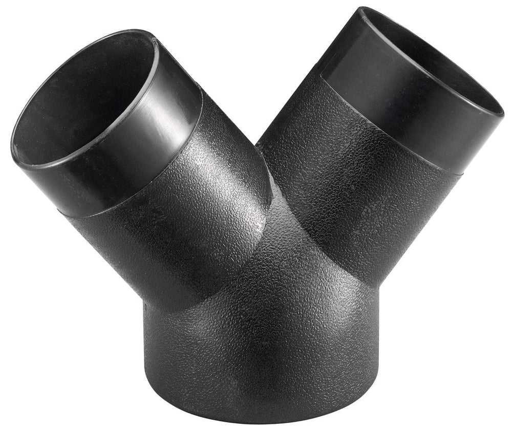 Giunzione a Y Bernardo per aspiratori DC 300 e DC 400, raccordo Ø130 mm con doppia uscita Ø100 mm, ideale per dividere il flusso d’aria in due linee di aspirazione.