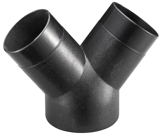 Giunzione a Y Bernardo per aspiratori DC 300 e DC 400, raccordo Ø130 mm con doppia uscita Ø100 mm, ideale per dividere il flusso d’aria in due linee di aspirazione.