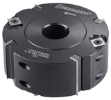 Testa per battuta Bernardo Ø150 mm con altezza 50 mm e foro 30 mm, dotata di 4 taglienti e 4 controtaglienti in metallo duro, ideale per battute e profili su legno massello.