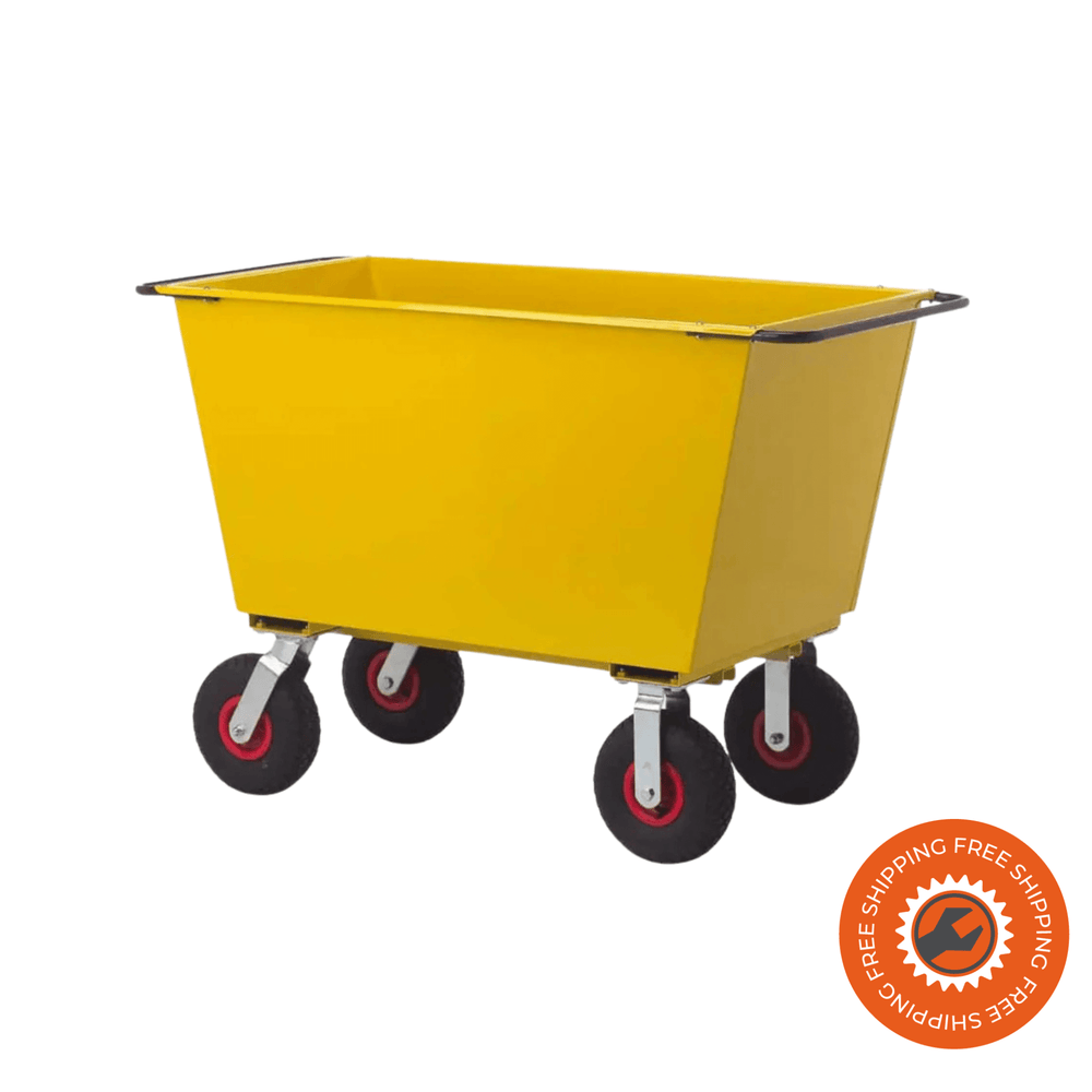 Carrello agricolo Ravendo FW 400-4L in acciaio verniciato, 400 L di capacità e ruote pneumatiche, ideale per trasporto mangimi.