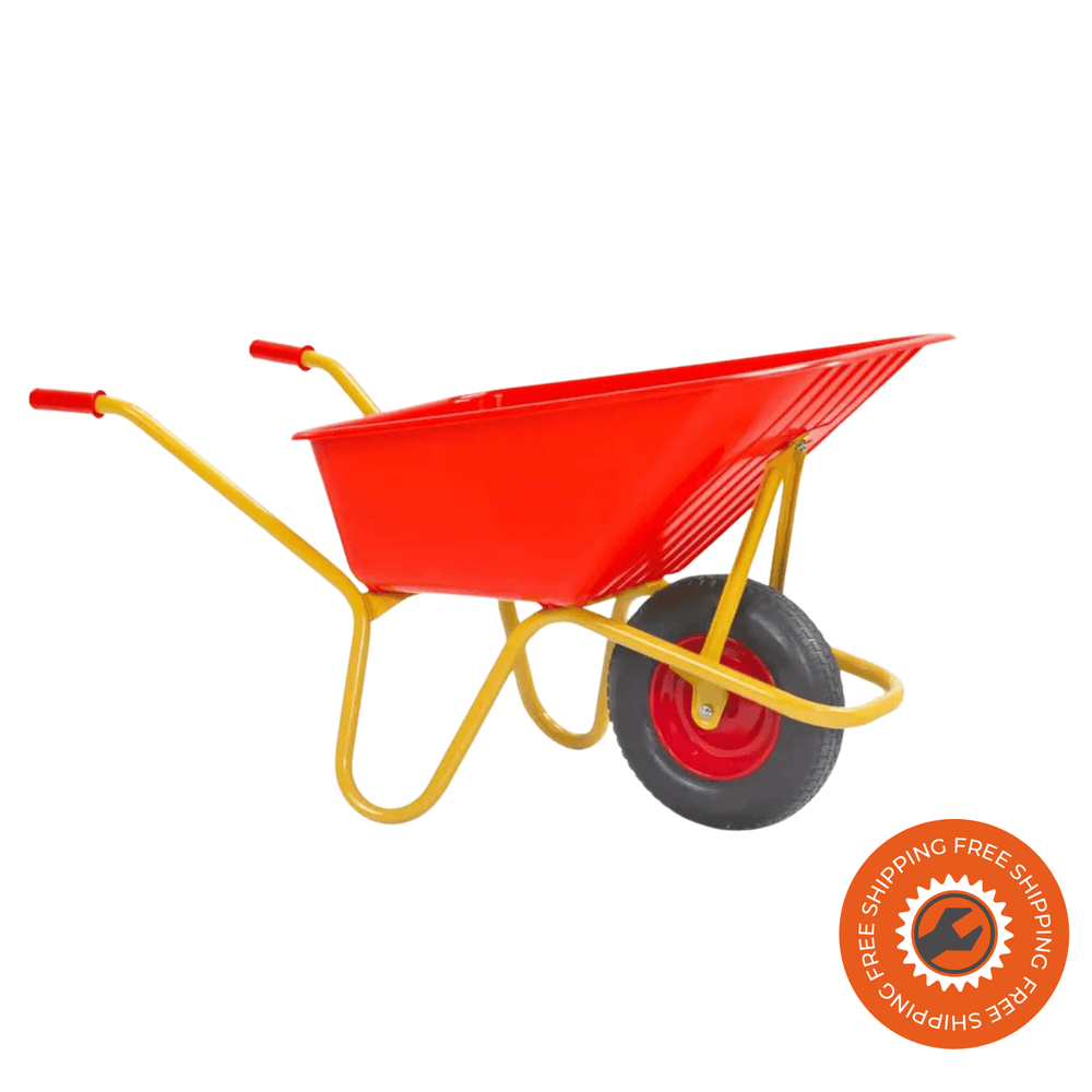 Carriola Ravendo BU 1000 PP PUR AVANTI con vasca in polipropilene rinforzato da 110 litri e ruota PUR antiforatura, ideale per cantiere e giardinaggio.