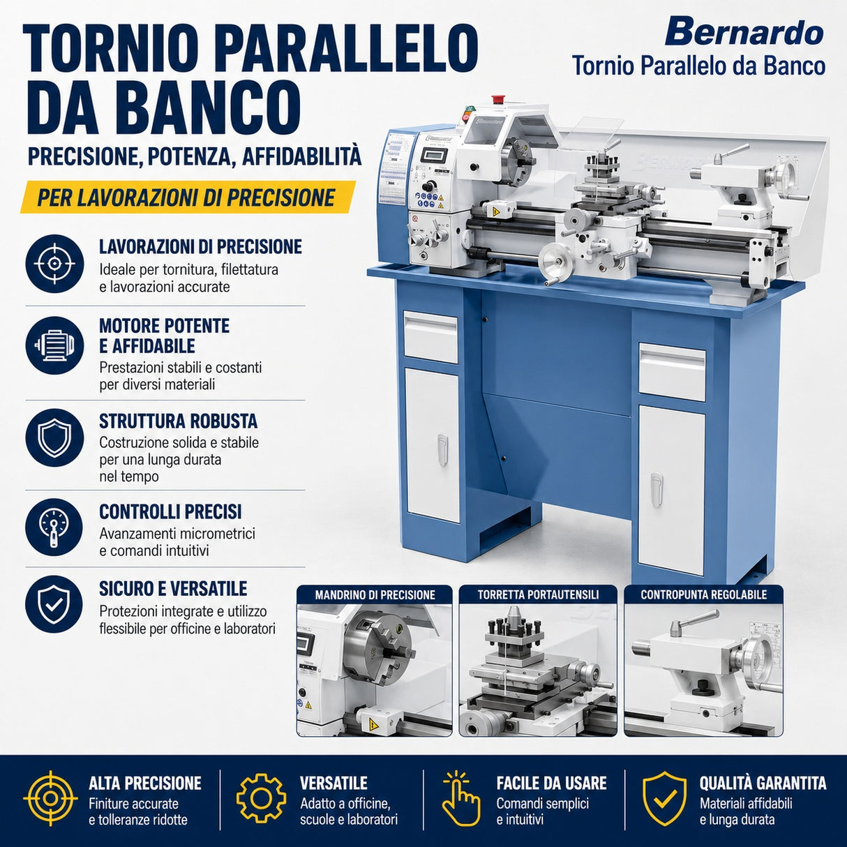 Draaibank Bernardo Profi 550 LZ / 230 V – Compact en nauwkeurig