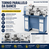 Draaibank metaal Bernardo Profi 550 WQ – distanza boren 550 mm, Ø 250 mm sul tafel, gat Klauwplaat Ø 26 mm cono MT 4, motor 0.75 kW 230V eenfase, gewicht 120 kg