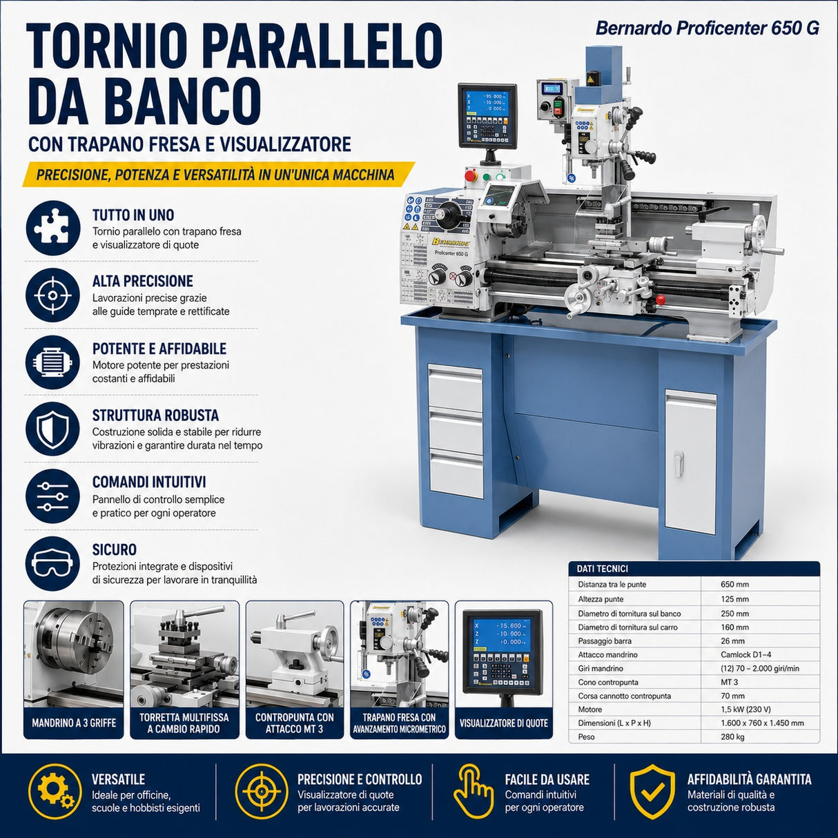 Metaaldraaibank Bernardo freesmachine Proficenter 650 G met DRO 2 assen
