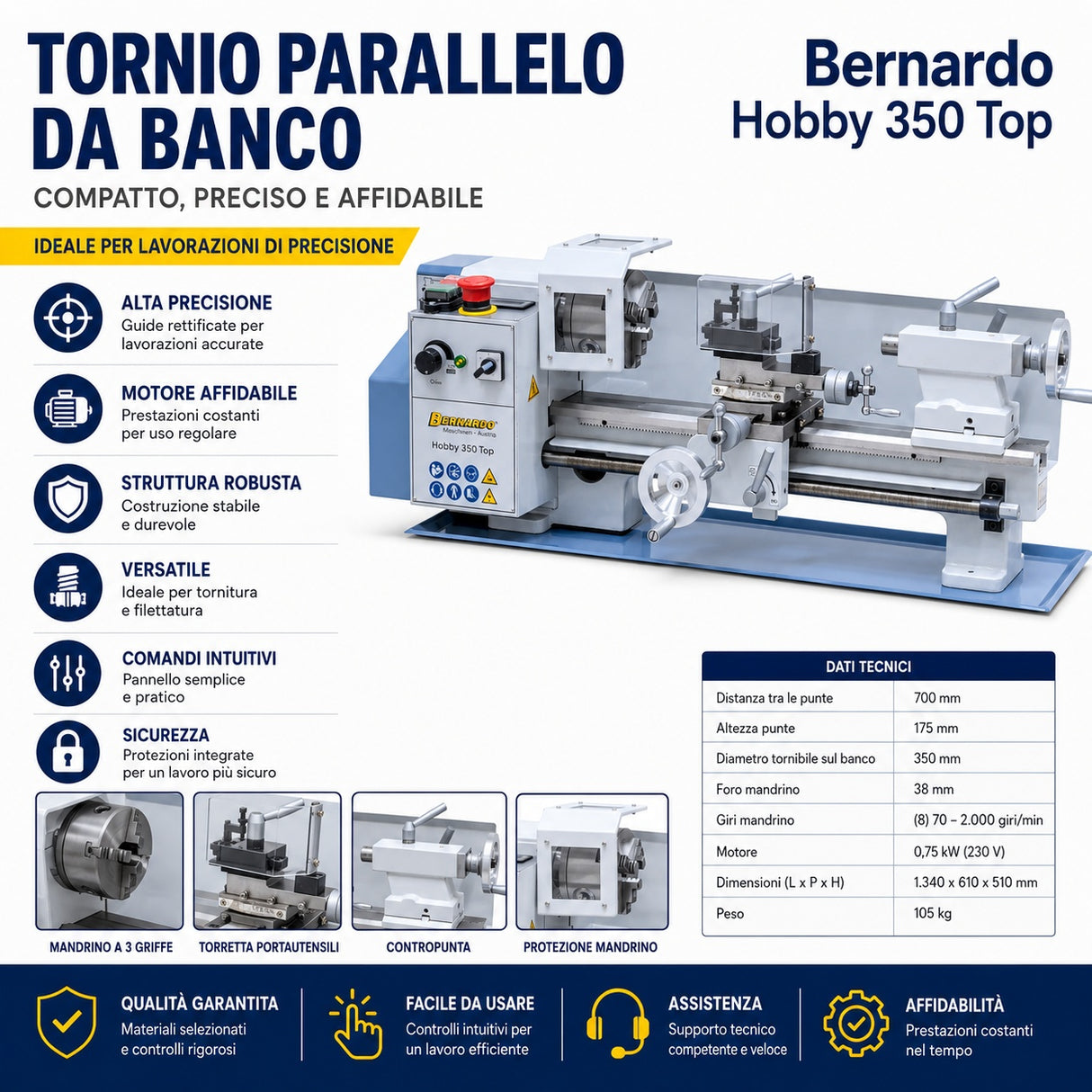 Metaaldraaibank Bernardo Hobby 350 Top compact 230 V