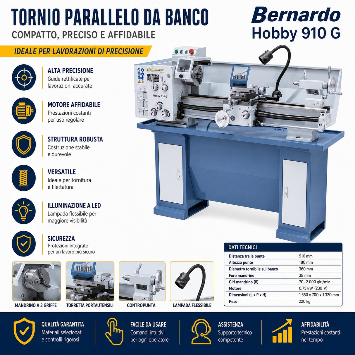 Metaaldraaibank Bernardo Hobby 910 G 230V