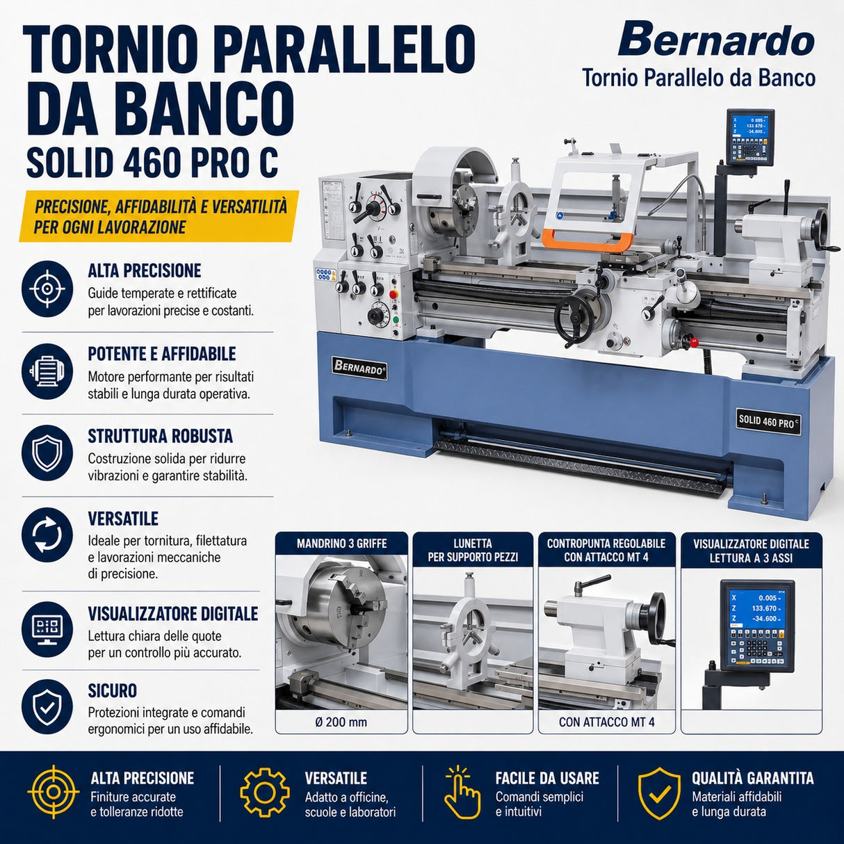 Metaaldraaibank Bernardo Solid 460 x 1500 Pro met uitlezing digitaal 3 assen