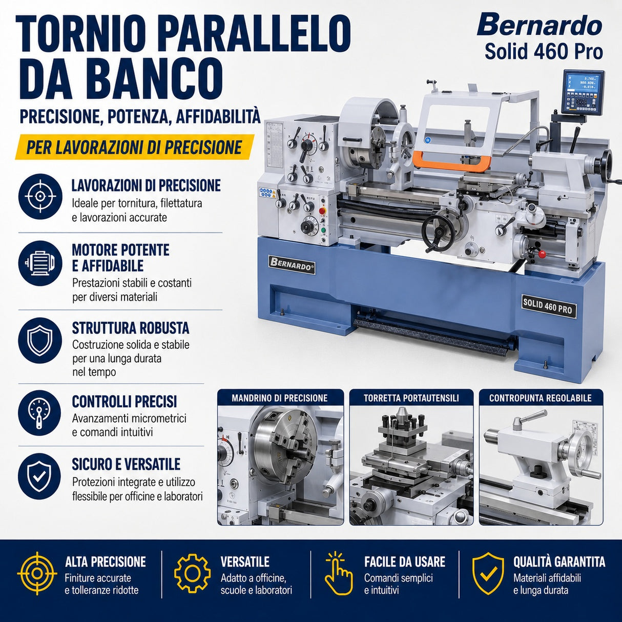 Metaaldraaibank Bernardo Solid 460 x 1000 Pro met uitlezing digitaal 3 assen