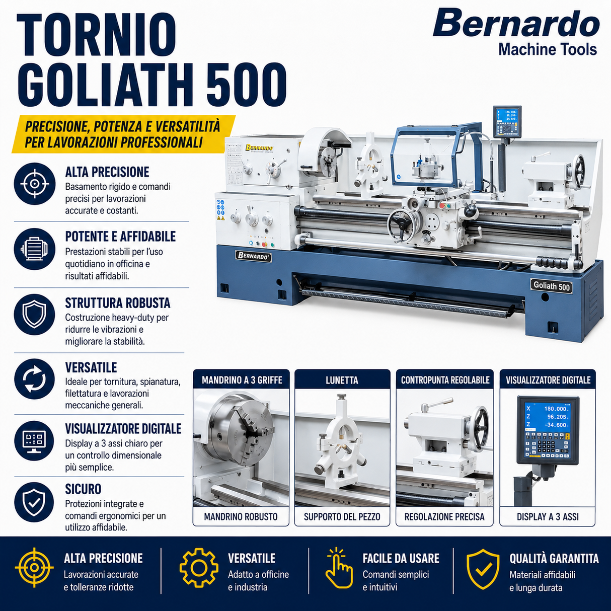 Metaaldraaibank Bernardo parallelo Goliath 500 x 3000 met DRO 3 assen