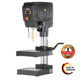 Trapano da banco Flott TB 25 Plus con motore 400V, attacco MK III, regolazione continua della velocità e solida colonna da 110 mm.