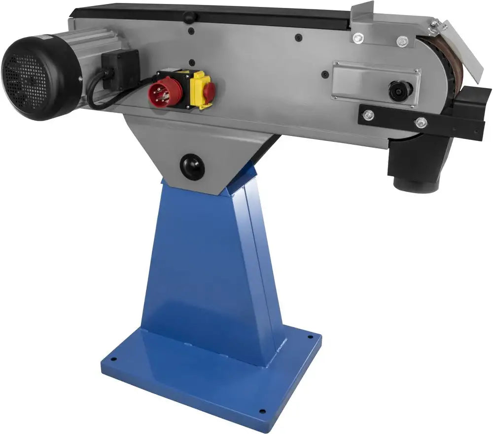 Levigatrice a nastro Guede GBSM 150 con motore trifase 4 kW, nastro 2000×150 mm e doppio attacco aspirazione Ø100 mm, per lavorazioni professionali su legno e metallo.