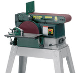 Levigatrice combinata Record Power BDS250 con nastro inclinabile e disco da 254 mm, ideale per lavorazioni professionali del legno in officina.