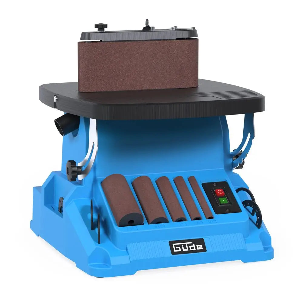 Levigatrice Guede GSBSM 500 con funzione a nastro e mandrino, motore 500 W, tavolo inclinabile 45° e aspirazione Ø35/38 mm.