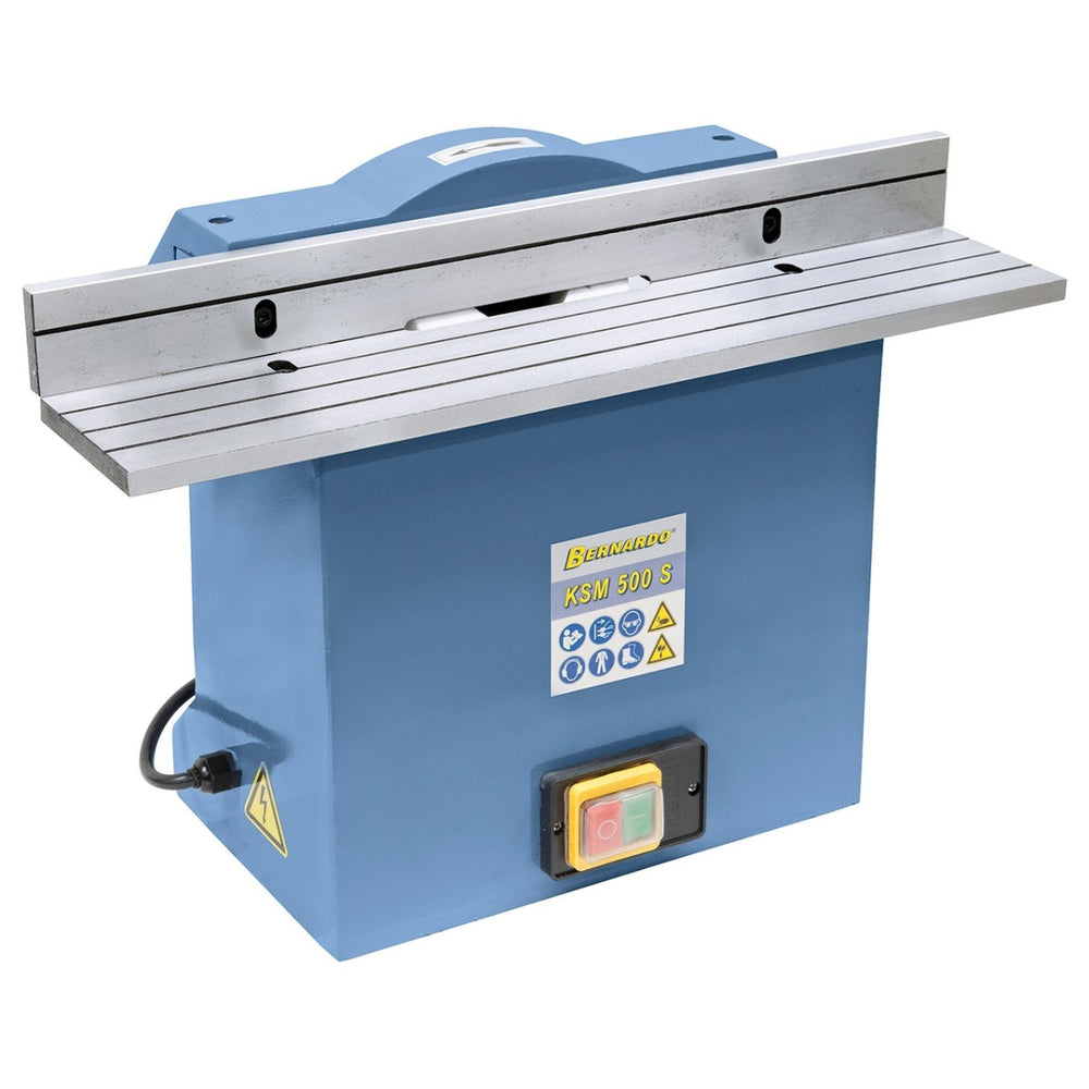 Bernardo Levigatrice per bordi KSM 500 S con guida da 500 mm e mola in corindone, ideale per sbavature e smussi a 45° su vari materiali.