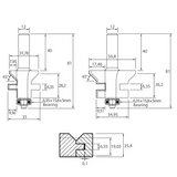 Set di frese IGM M142 per giunzione a V maschio/femmina, incastro maschio e femmina - D50,8 x 29,65 t19,05-25,4 L81 S=12 HW