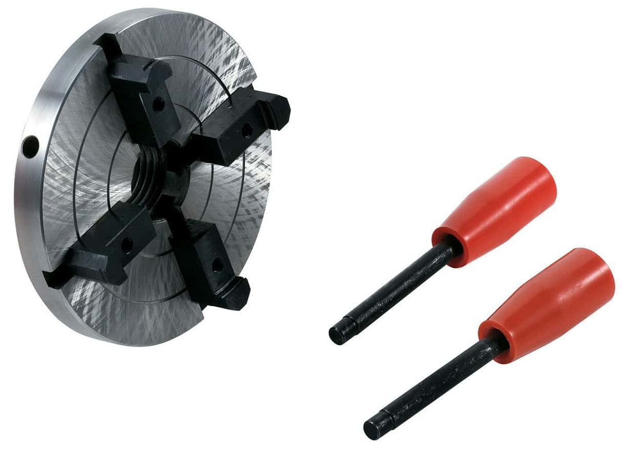 Mandrino a 4 griffe da 125 mm con filettatura M33, ideale per il serraggio sicuro e preciso di pezzi su tornio.